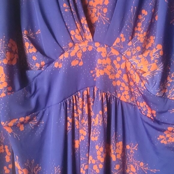 T Bags XS Blue Floral Kimono Mini Stretchy Dress Coquette Waist Tie V Neck Boho - Picture 8 of 13